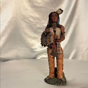 Handcrafted Native American Sculpture with Feathered Headdress